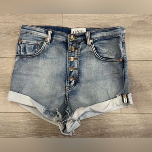 One teaspoon women blue denim boyfriend shorts